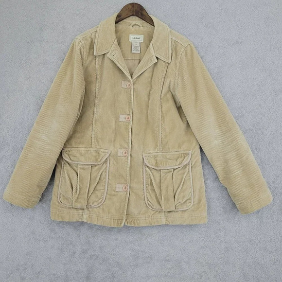 Vtg L.L. Bean Women's Corduroy Chore Barn Coat Large Camel Button-Up  27CT - Picture 1 of 7